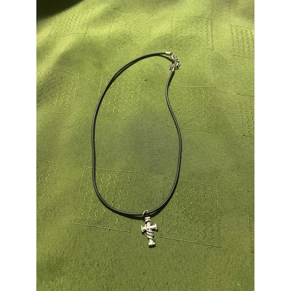 Snake Wrapped Cross Pendant Necklace Black Rubber Cord Gothic Serpent Jewelry